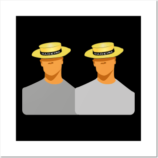 Madeira Island male couple no face illustration using the traditional straw hat Posters and Art